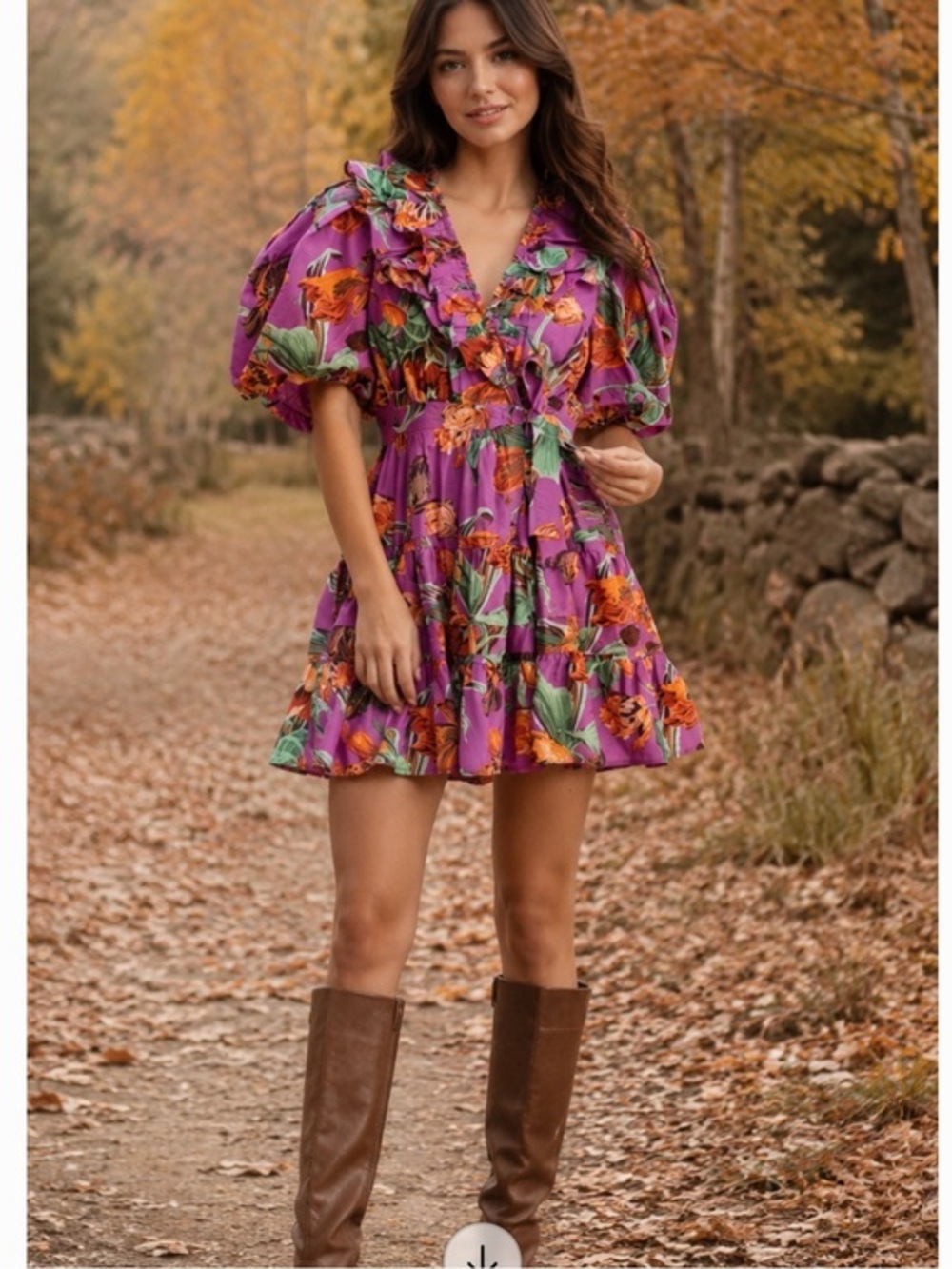 Love The Label Raspberry Floral Wrap Ruffle Mini dress